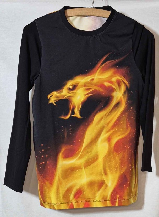 Kinder Langarmshirt Drache handgemacht Handgemachtes Kinder Langarmshirt mit Drachenmotiv