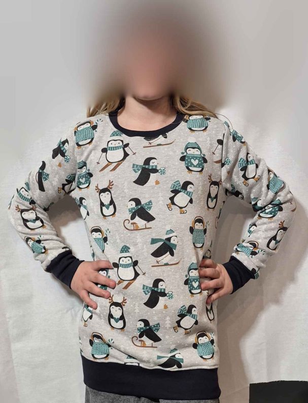 Kinder Pullover Pinguin handgemacht Handgemachter Kinder Pullover mit Pinguinmotiv